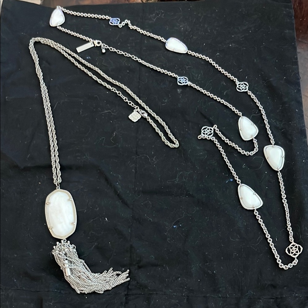 Kendra Scott white long Elegant Silver Necklace with White Accents - 2 inc